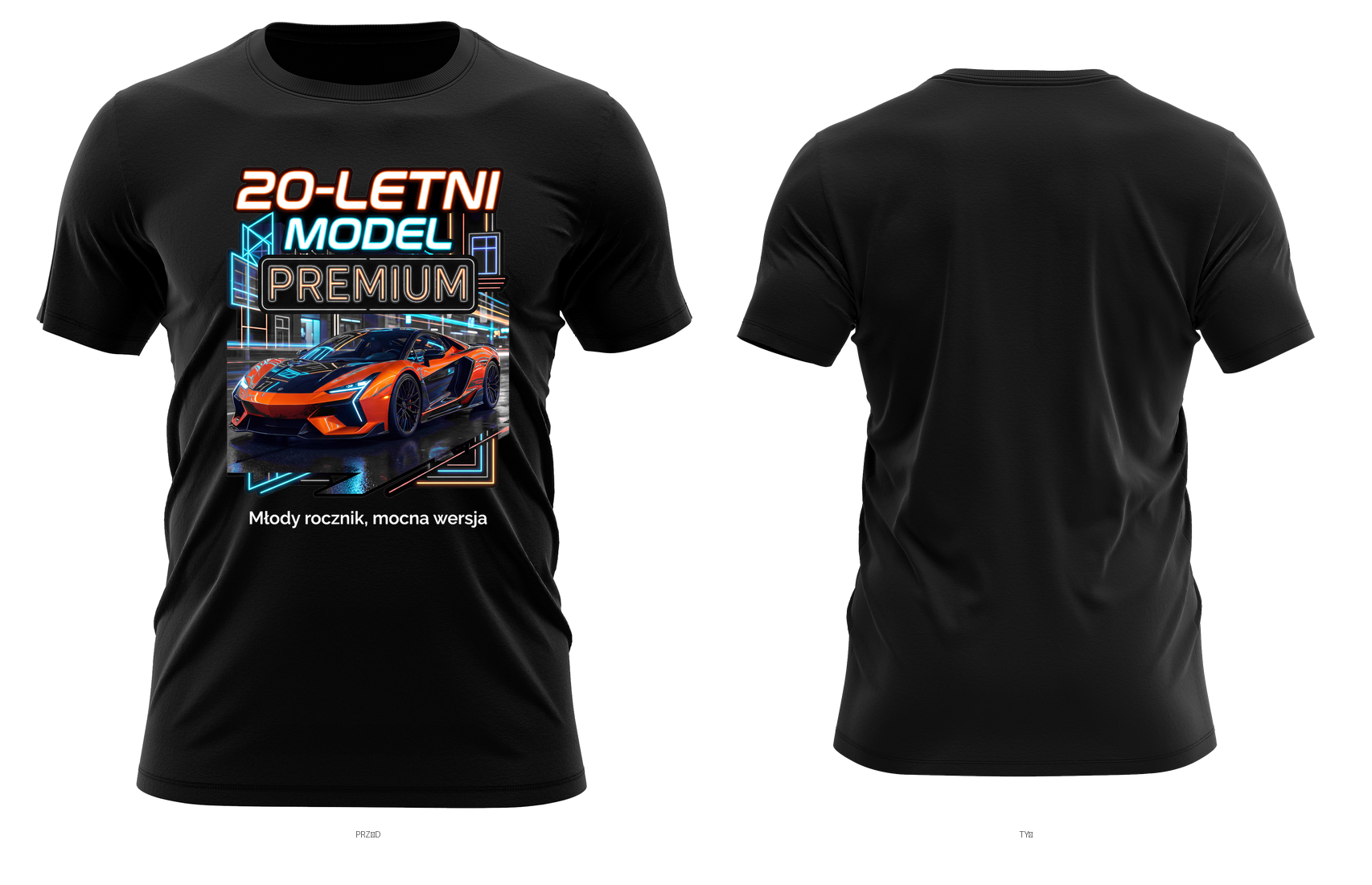20-letni model premium (pomarańczowe auto) — młody rocznik, mocna wersja