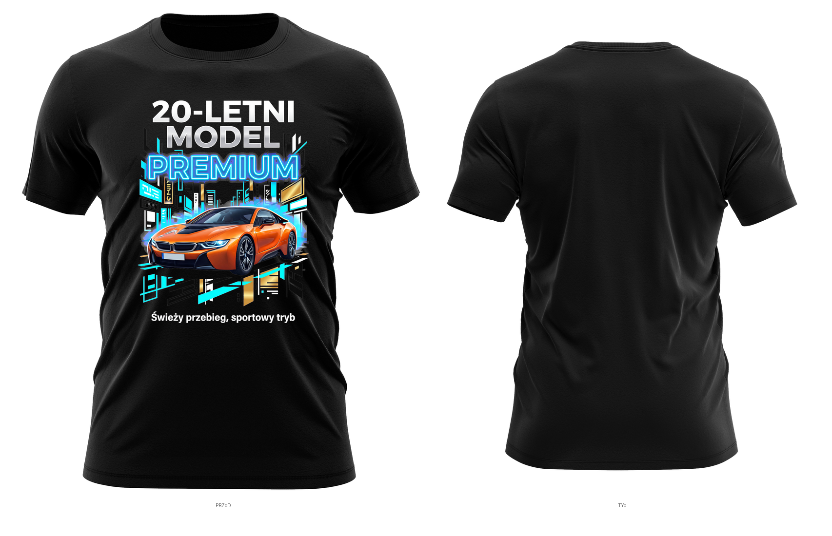 20-letni model premium (pomarańczowe auto) — świeży przebieg, sportowy tryb